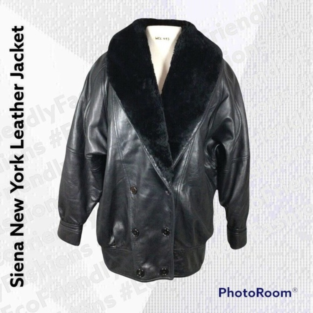 Siena New York Leather Jacket With Mutton Trim Wide Collar Women's Medium